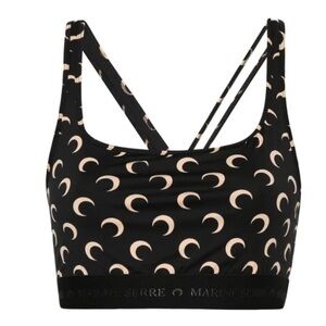 Marine Serre Black and Cream Crescent Moon Crop Top